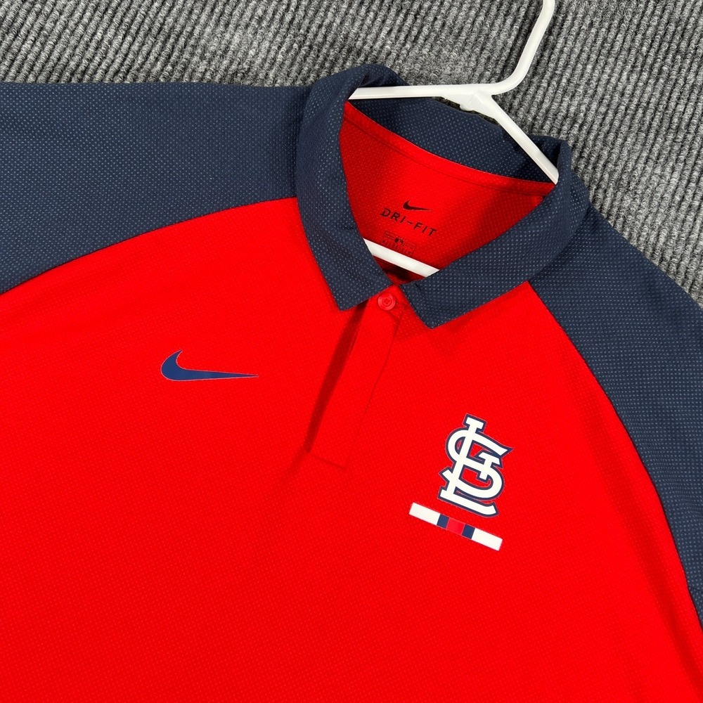 St. Louis Cardinals Polo Shirt Mens 2XL XXL Red Blue Short Sleeve Nike MLB